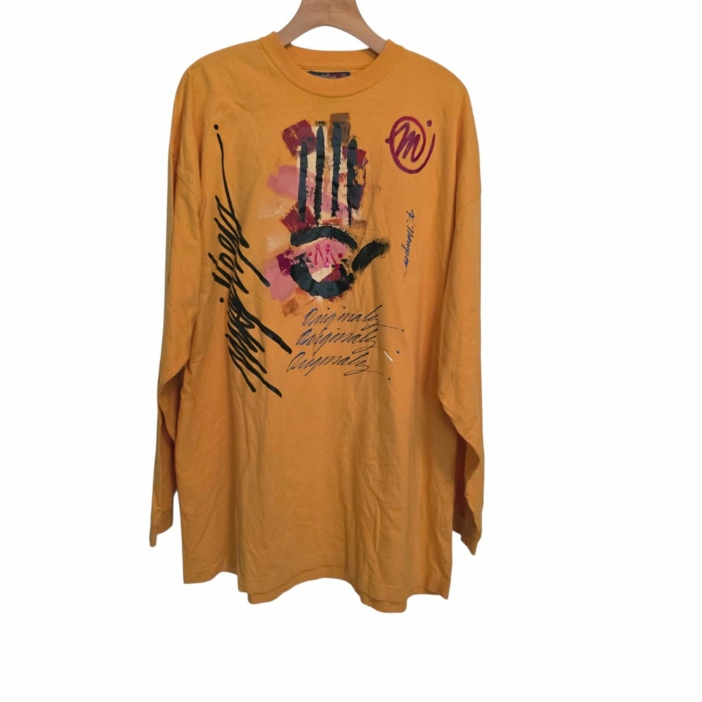 VTG Miskeen Originals T-Shirt Hand Painted Graffiti Urban Hip-Hop Yellow 2XL